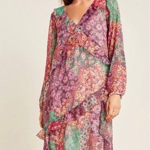 ANTHROPOLOGIE SIRENA RUFFLED FLORAL DRESS | XS